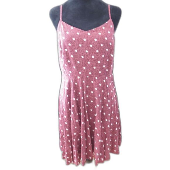 Old Navy Dresses & Skirts - Old Navy Fit and Flare Polka Dot Cami Dress Burgundy/White Retro L EUC